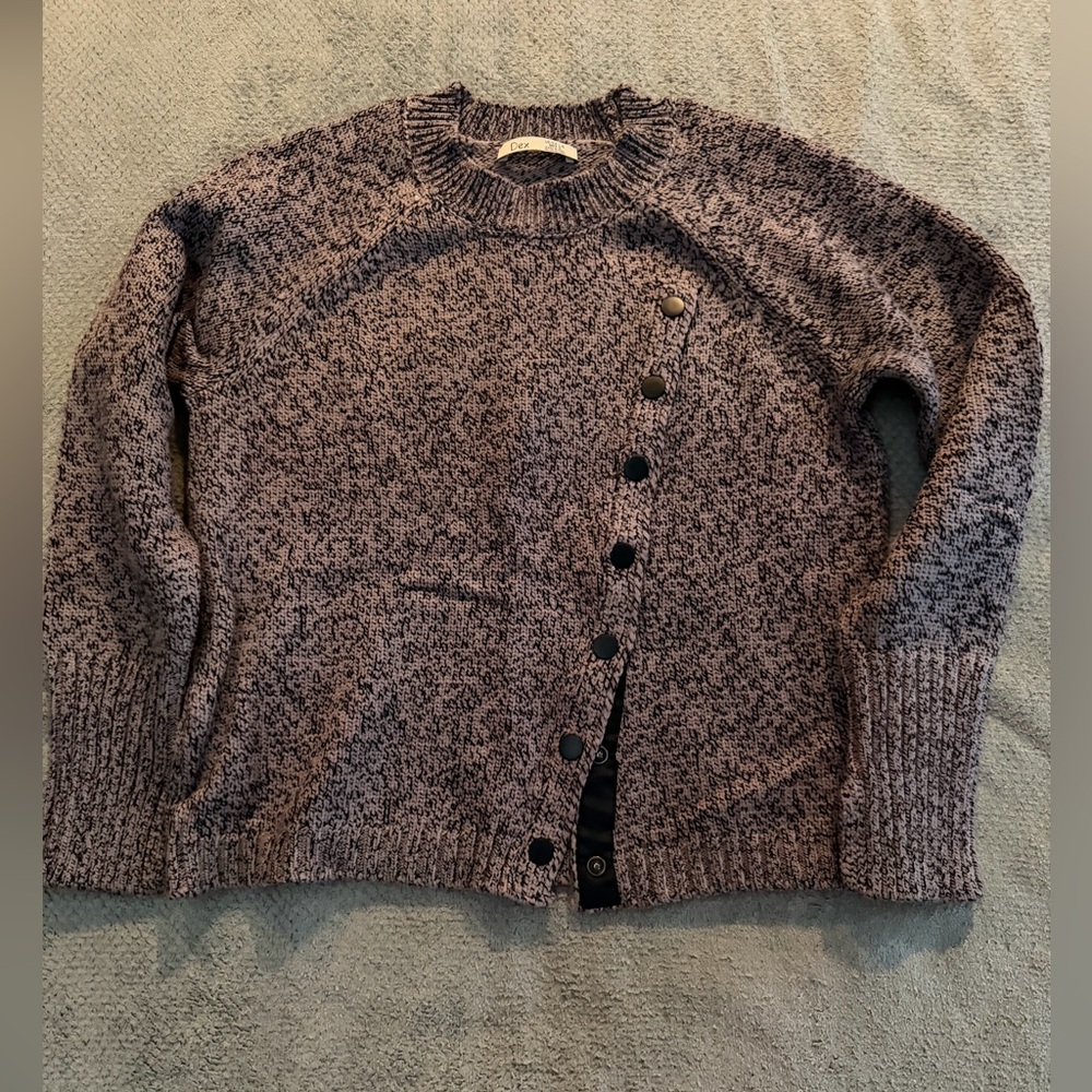 Dex Women's Gray/Purple Button-Up Sweater